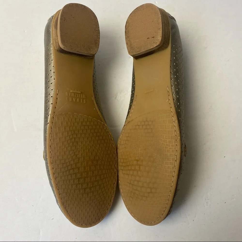 Vintage Stuart Weitzman Gold Metallic Leather Chain Bit Loafers 7.5 SS